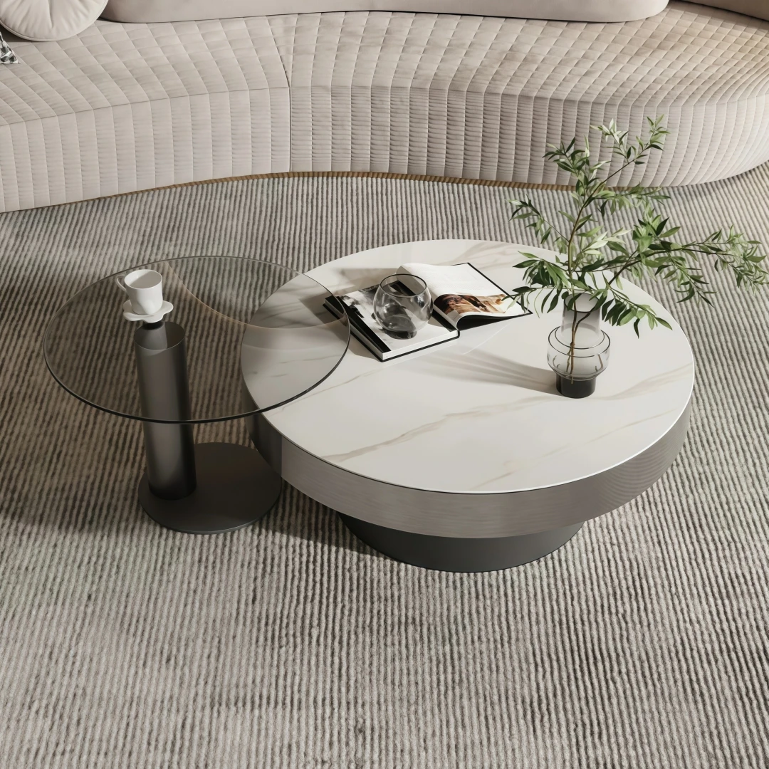 xx-Italian Style Minimalist Round Rock Slab Coffee Table Combination New High End Design for Living Room Home&