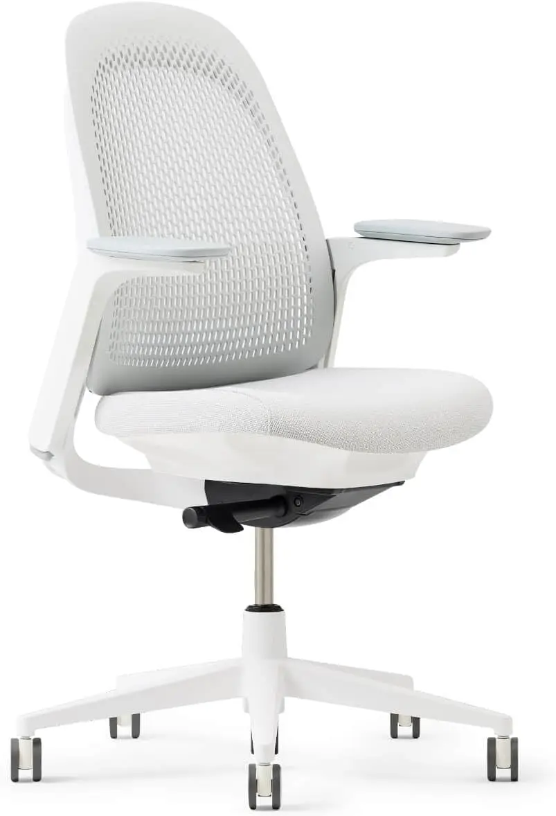 Seat with Height-Adjustable Lumbar Support, White Trim, Duo-Tone Hard Casters, and 4D-Arms (Lunar)