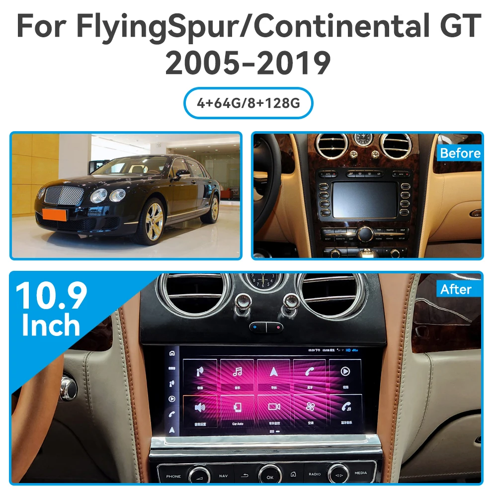 For Bentley Continental GT Flying Spur 2004 -2015 Android Carplay Car Radio Stereo Video Player Multimedia Navigation Screen GPS