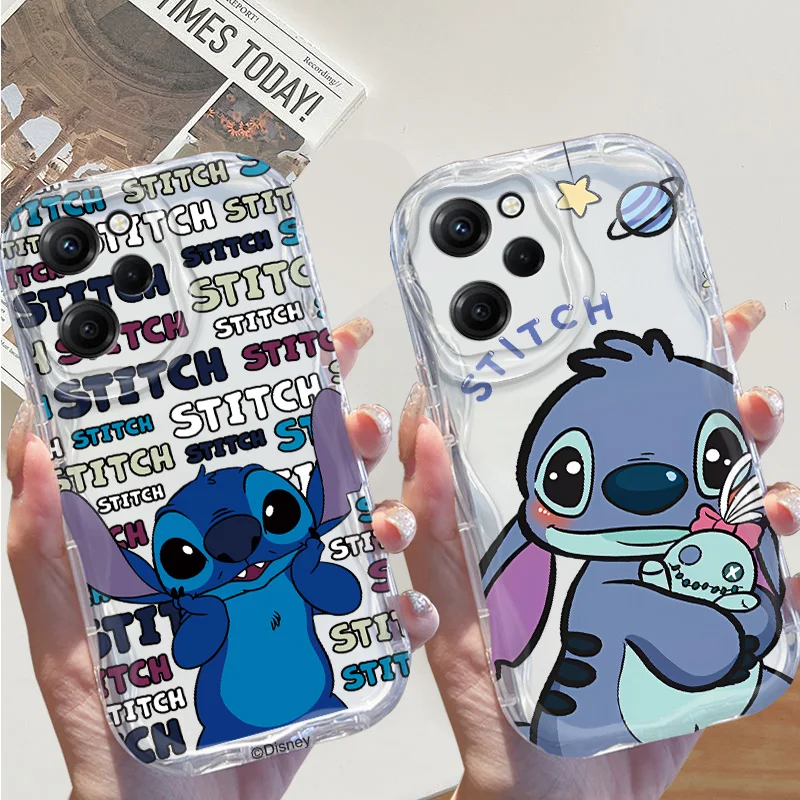 Stitch And Angel Cream Phone Case For Redmi Note 13 12 11 10 9 8 Pro Max T S Plus 4G 5G silicone Funda Shell Soft Cover Capa