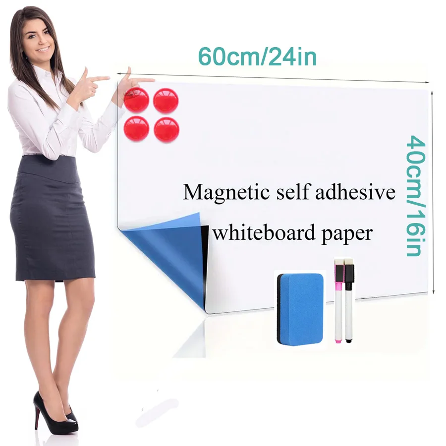 

16*24in Self-Adhesive Magnetic , Large Peel and Stick WhiteBoard Dry Erase Sheet,for Classroom Office Fridge Planner wall