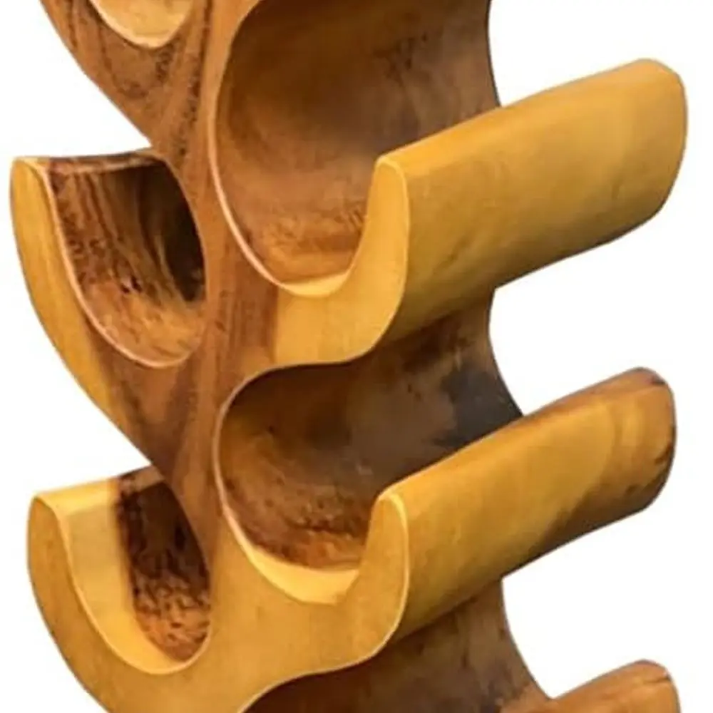 Handcrafted Rustic Brown Wooden Wine Rack, 12-Bottle Tabletop Holder, Kitchen & Bar Storage Solution