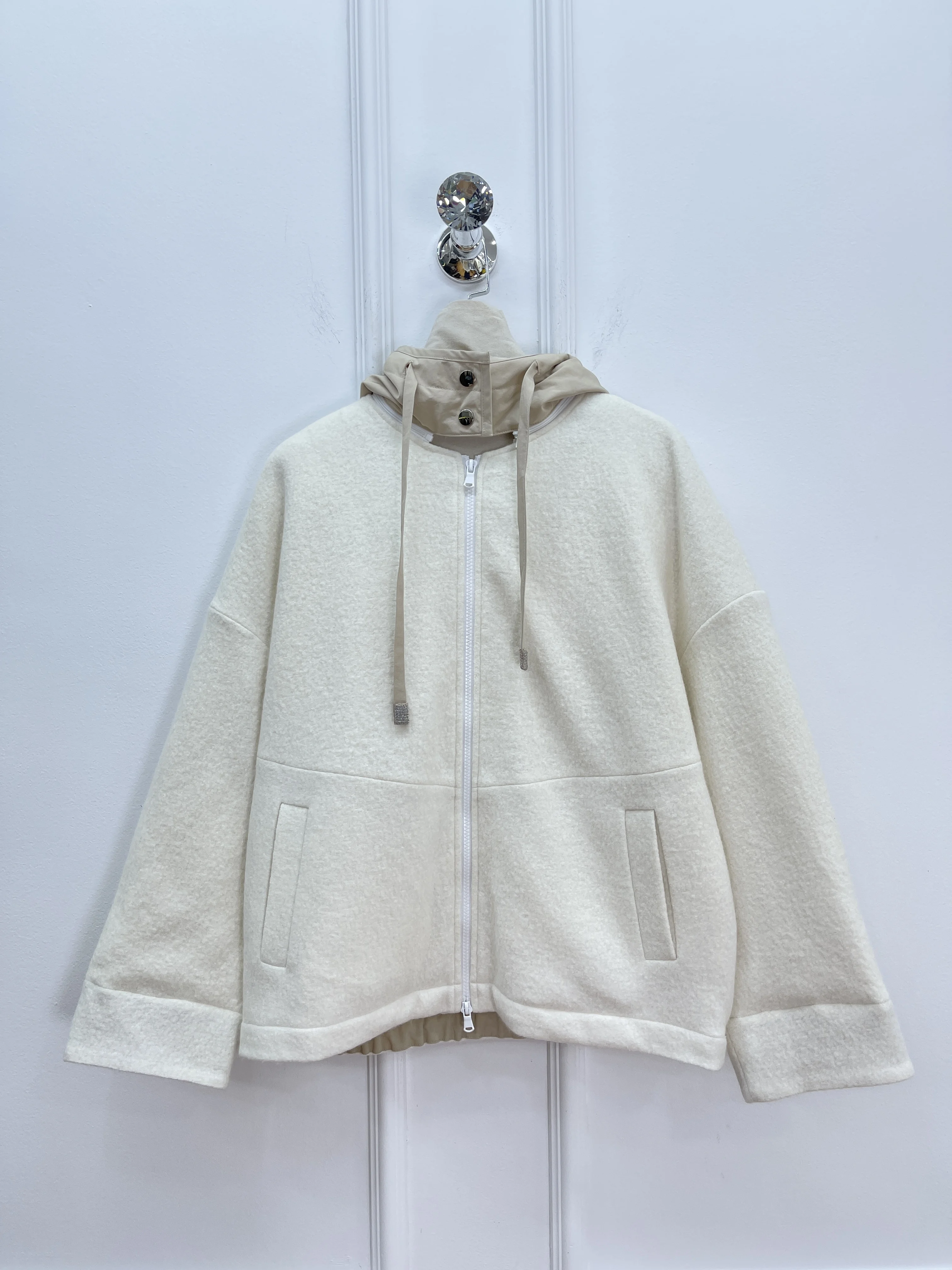 

New Autumn/Winter High-Quality Casual Hooded Wool Suit For Women, Goose Down Filled Sweatshirt Jacket