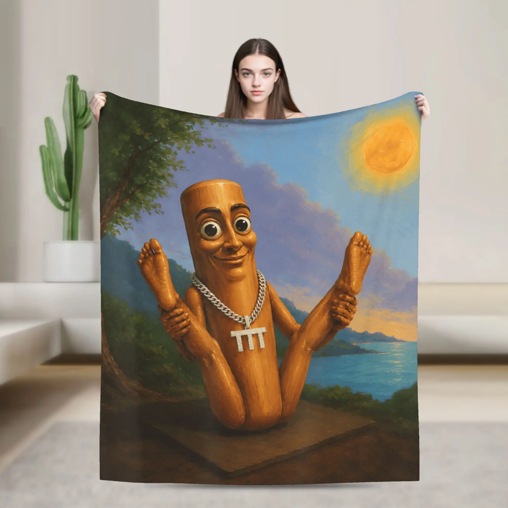 Tung Sahur Doing Hilarious Yoga Pose Funny Brainrot Art Meme Blanket Soft Throw Blanket Winter Outdoor Travel Car Bedspread