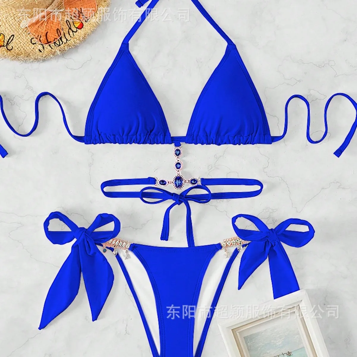 ملابس السباحة النسائية الكريستال الماس مثلث حقيبة الأشرطة الرسن بيكيني للشاطئ ملابس السباحة 2025 جديد