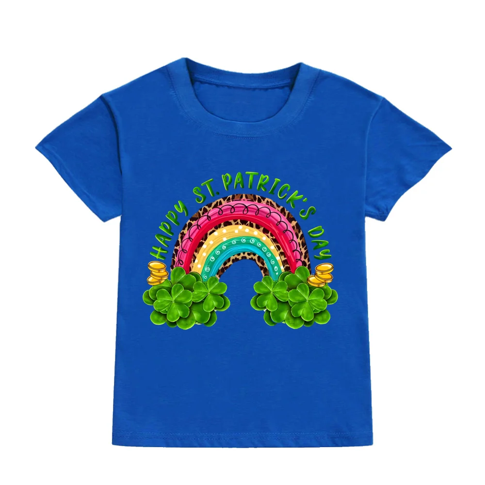 Happy St Patrick's Day Kids T Shirts Shamrock&rainbow Graphics Print Tee Top Short Sleeve Tops St Patricks Day Girl Summer Gift