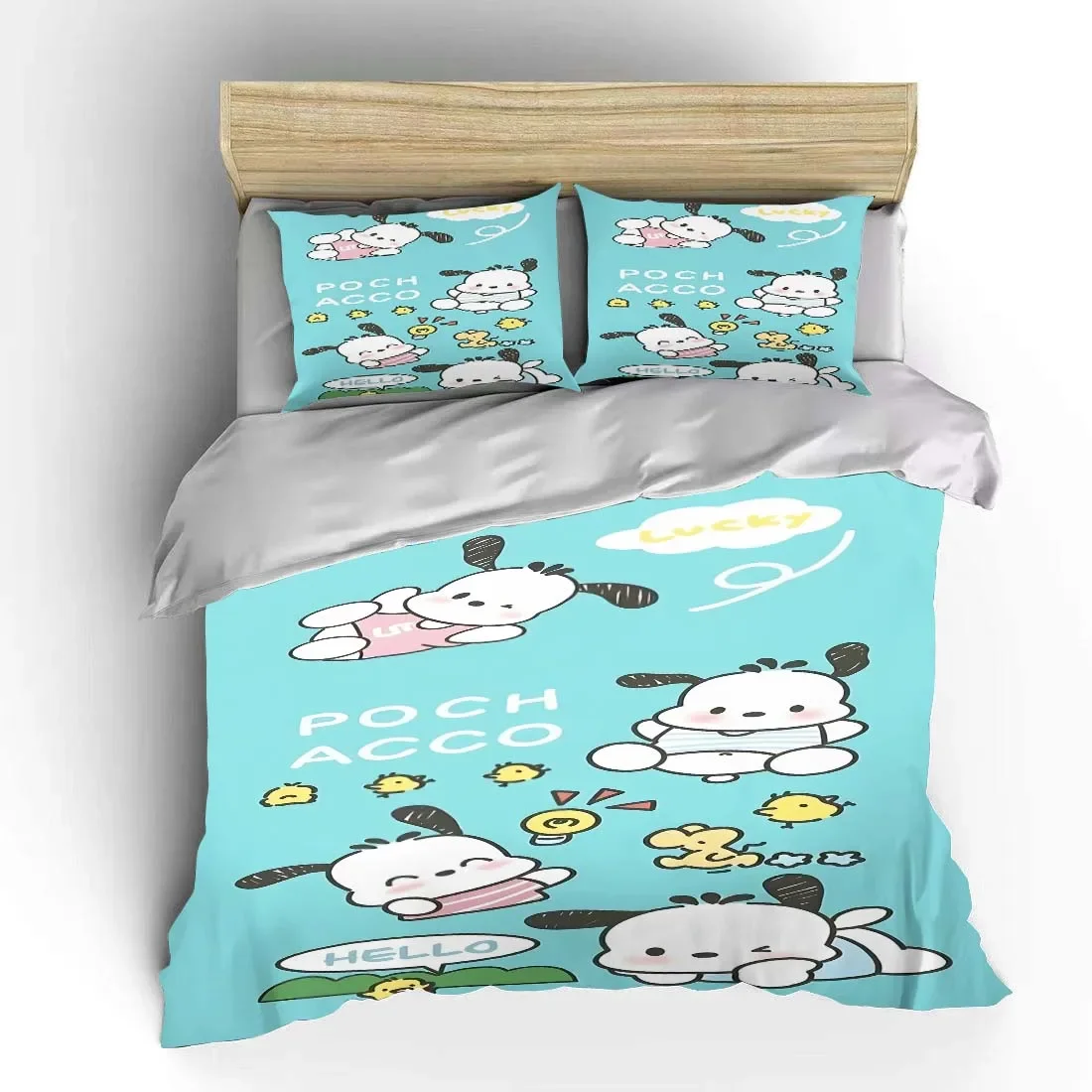 

Japanese Style Pochacco Bedding Set Baby Fashion 3 Pieces Set King Size Bed Set US Twin Adult Bed Cover Bedroom Quilt Gift