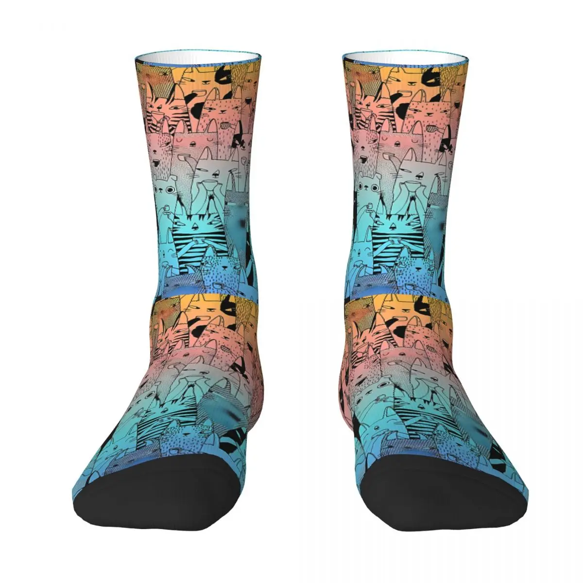 Morning Cats In Rainbow Sock Printed Man Polyester