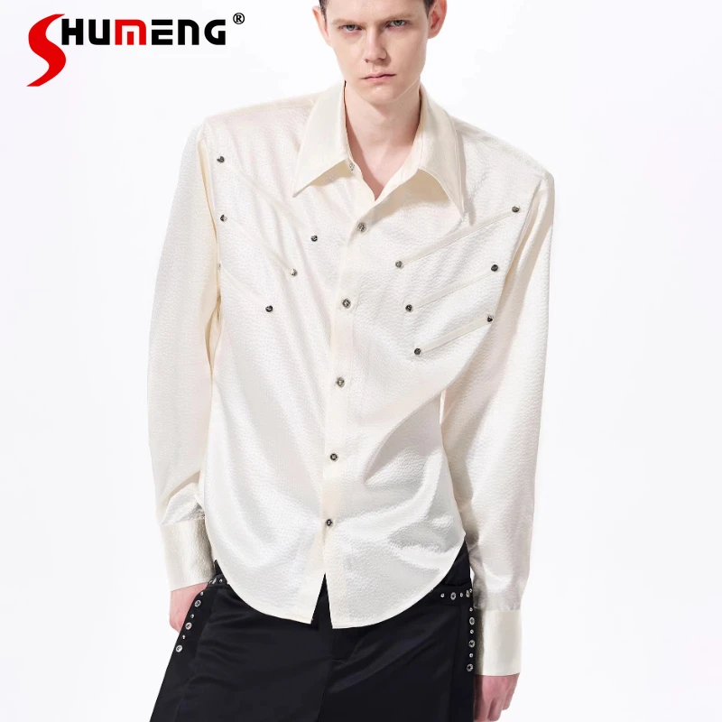 

Fashion Men's Shirts 2026 Spring-summer Padded Shoulder Long-sleeve Shirts Trendy High-end Stylish Solid Color Simple Chic Tops
