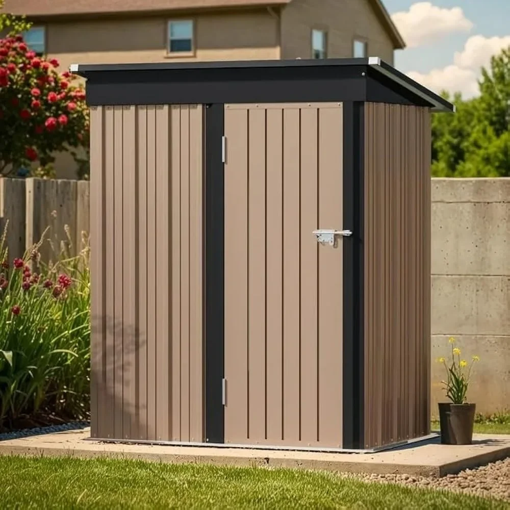 

5×3FT Outdoor Storage Shed, Metal Patio Storaged Shed with Lockable Doors, Sheds & Outdoor Storages for Bike, Pool and Garden