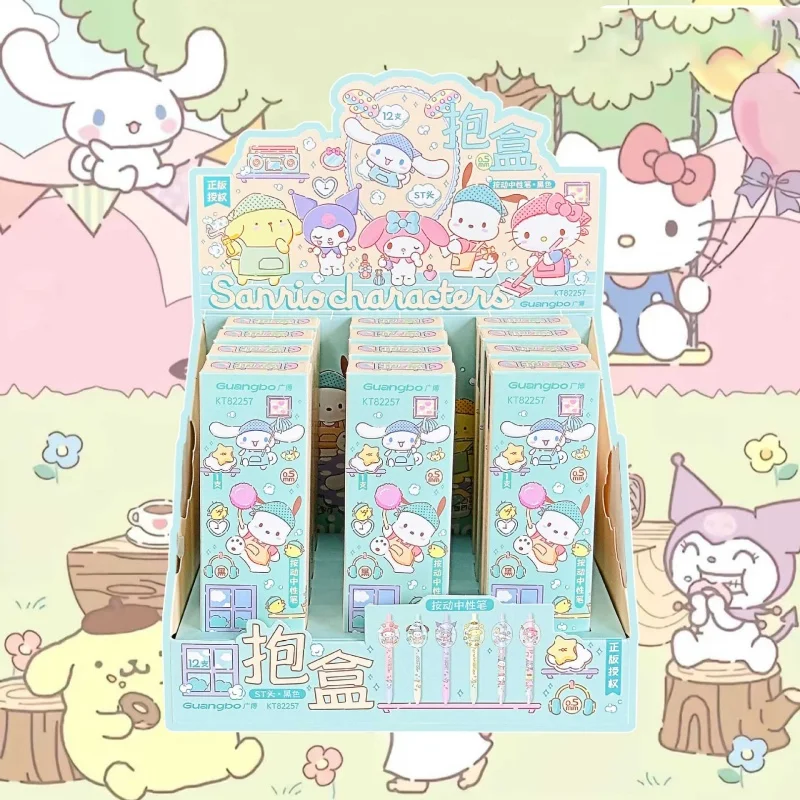 

12pcs/lot Sanrio Kitty Melody Kuromi Gel Pen Cute Pochacco 0.5mm Black Ink Neutral Pens Promotional Gift Office School Supplies