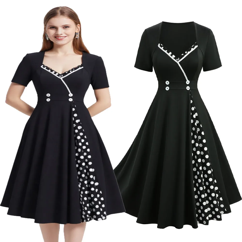 

ROSEGAL винтажные лоскутные платья больших размеров в горошек на пуговицах, новые женские весенне-летние модные платья с вырезом в форме сердца, Vestidos