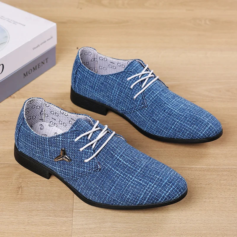 Sapatos Oxford para homens, sapatos de vestido, respirável, lona de linho, negócios, casual, marca de luxo, tamanho 38-48