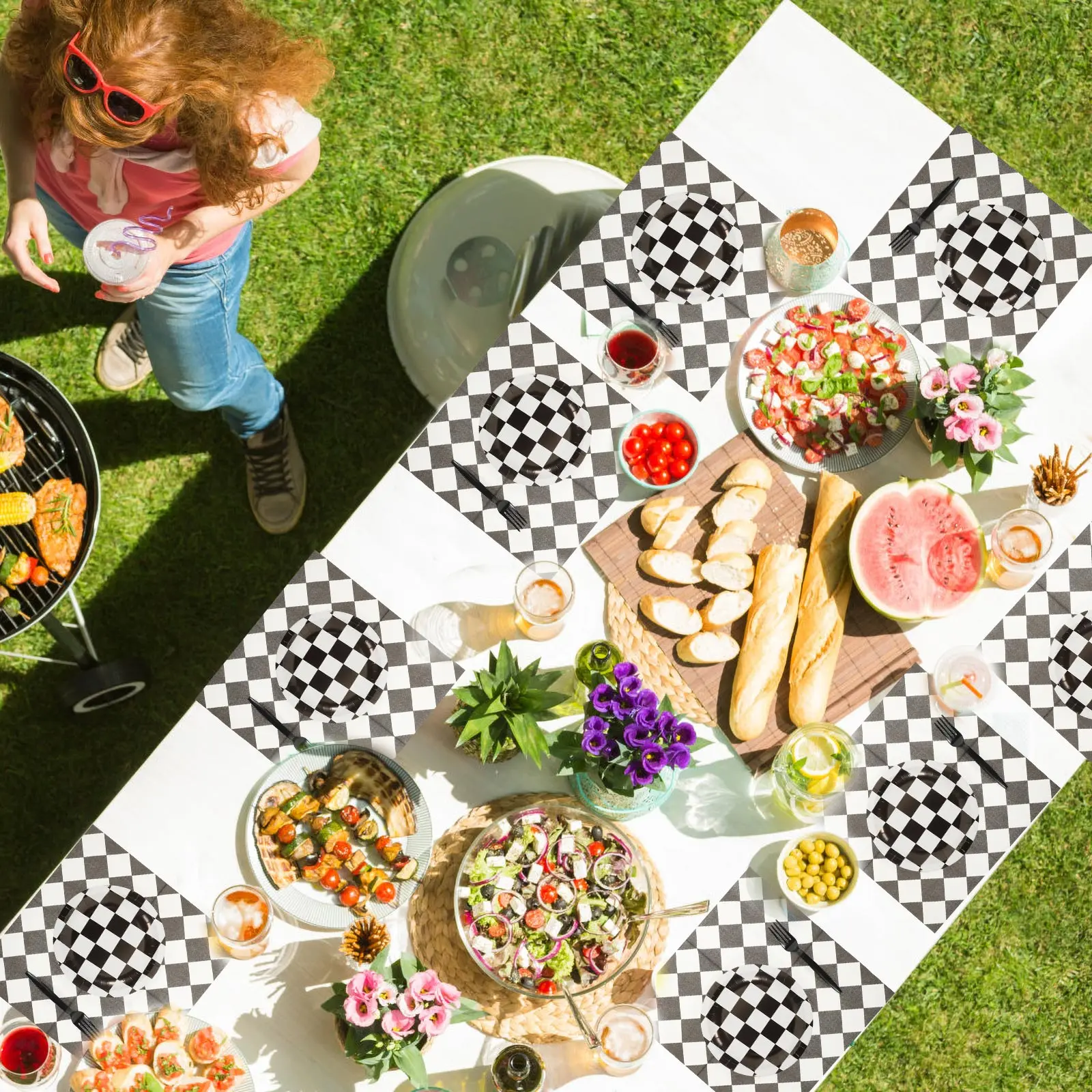 

Race Car Checkered Plates Black White Grid Disposable Party Supplies Motorcycle Decorations Napkins Paper Tableware Kitchen Bar