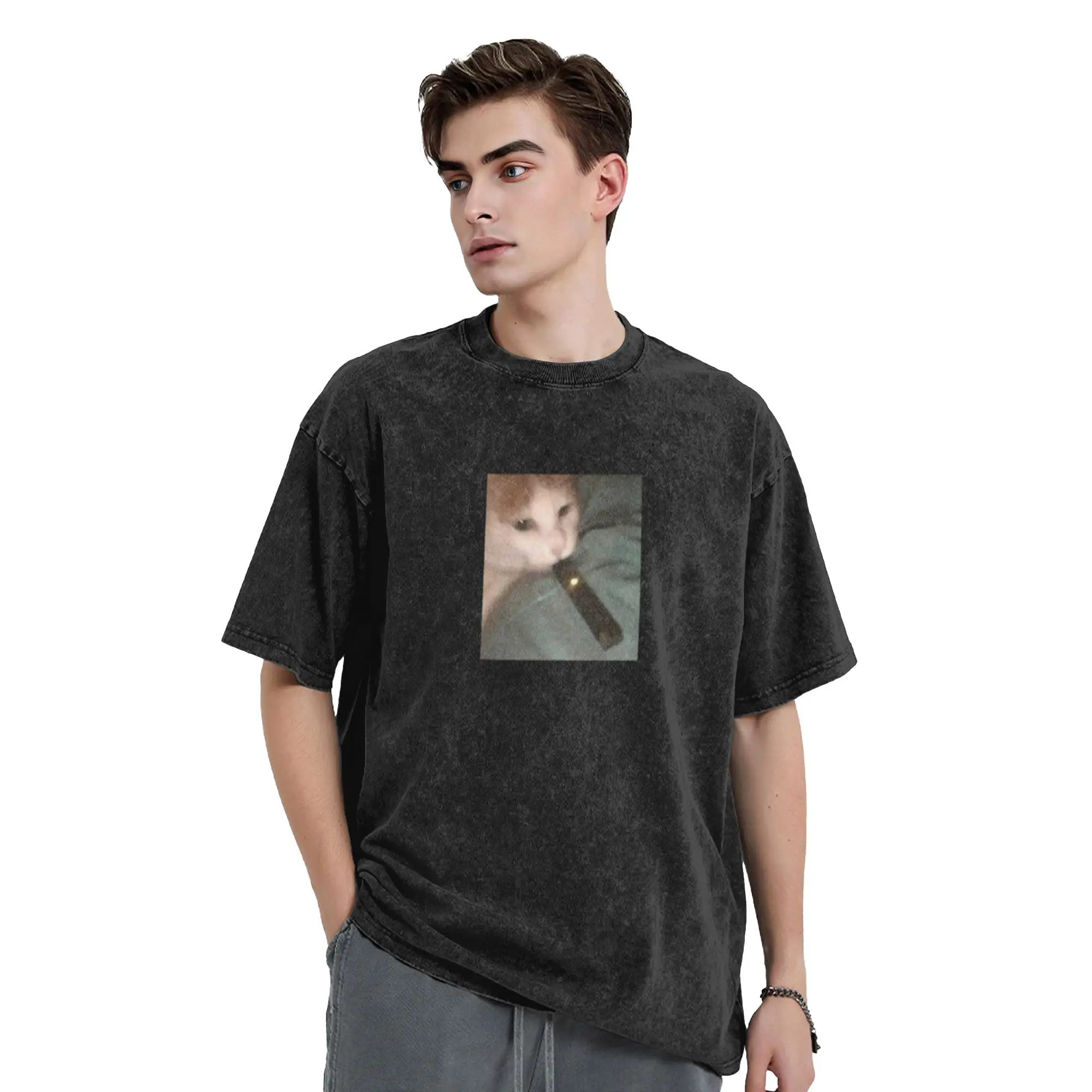 cat hitting a fat vape Classic Cool A Washed T Shirt Men's Oversized Cotton Tees Tops