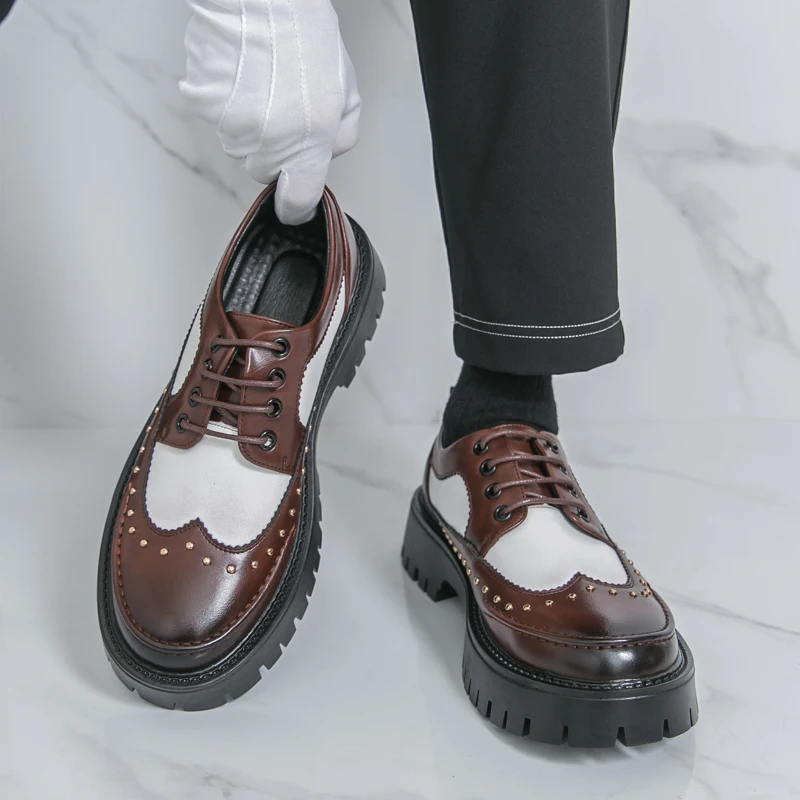 

Classic Men Thick-soled Brogue Shoes Men Casual Anti-slip Height-increasing Fashionable Business Shoes Social Shoes Men