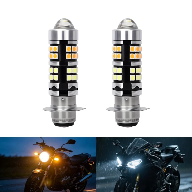 BLALION P15D LED Motorcycle Headlight Dual Color White Yellow High Brightness Beam Lens Fog Lamp for Motorcycle Scooter Running