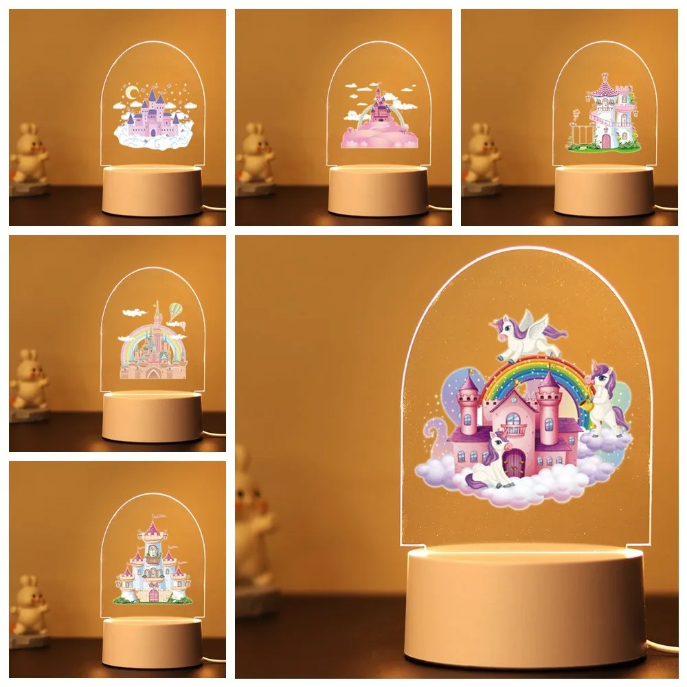 Castillo de dibujos animados con nombre, lámpara de mesa Led para decoración de dormitorio de bebé, luz nocturna con nombre de unicornio Cutom, regalo para niños