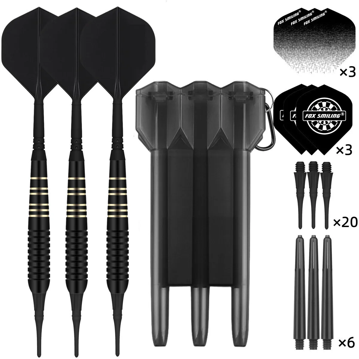 Fox Smiling 3PCS 22g Soft Darts With Brass Barrel And Integrated Flight And Shaft