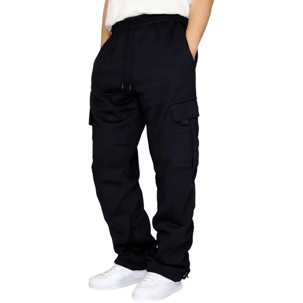 Solid Color Sweatpants Versatile Men's Cargo Pants Elastic Waist Multi Pockets Breathable Streetwear for Daily Sports Work Hip