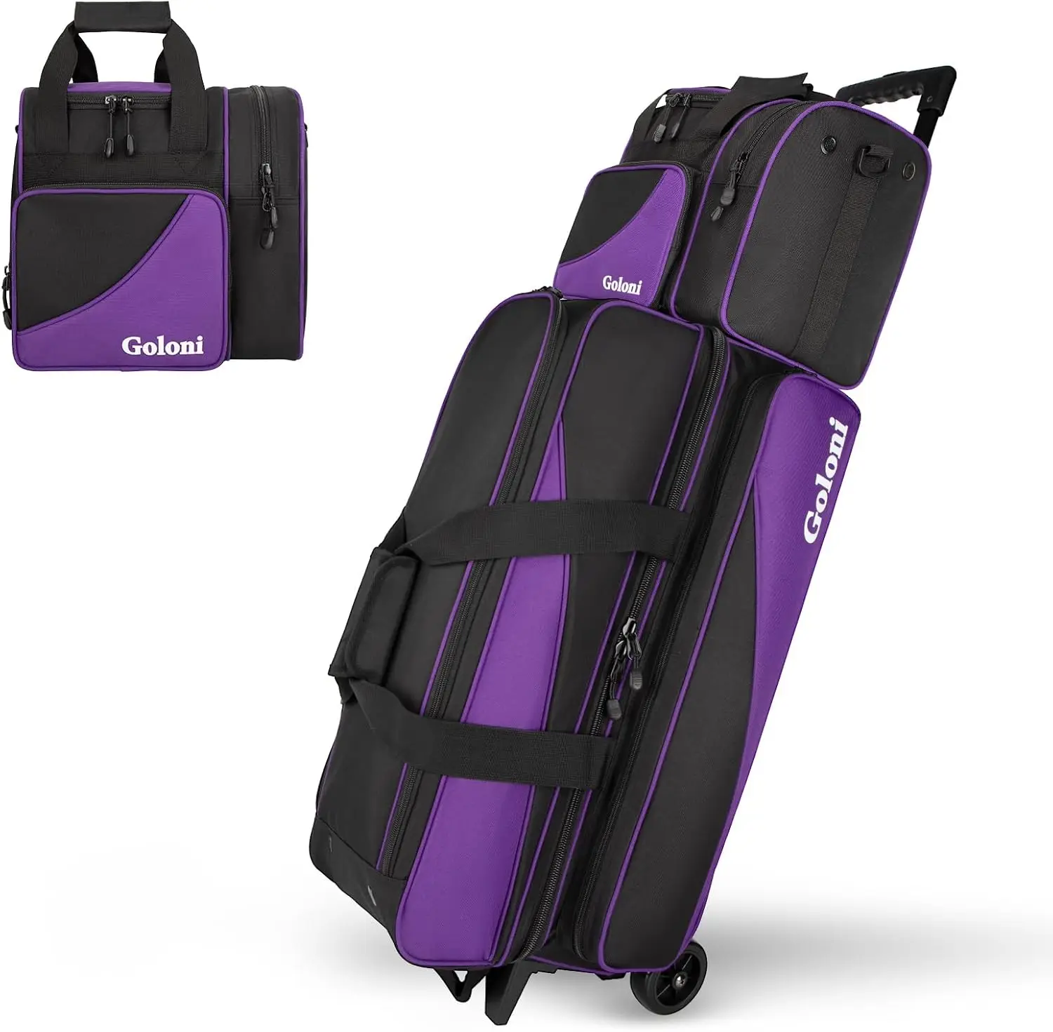 

Rolling 3 Ball Bowling Bag with Retractable Handle and Wheels