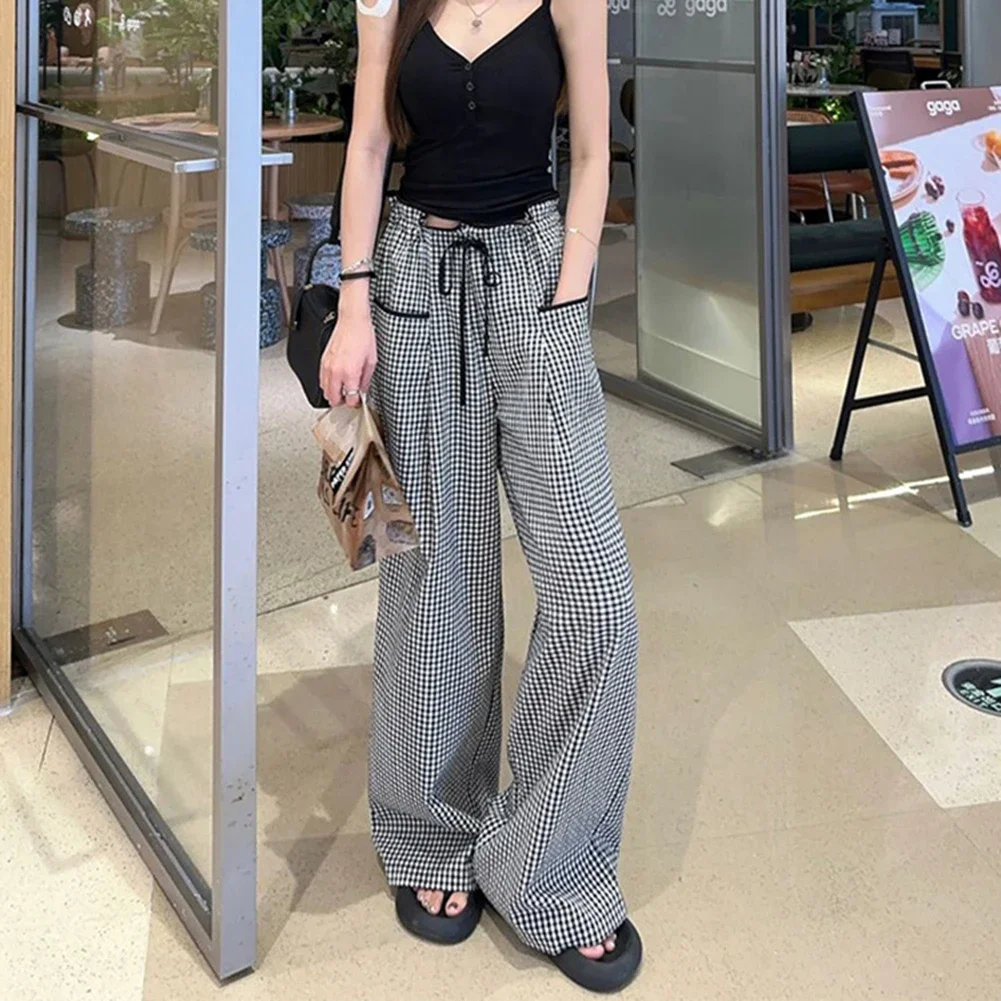 أسود ارتفاع الخصر واسعة الساق عارضة واسعة الساق Microelasticity البوليستر النسيج S-XL حجم العلامة جميع الفصول ارتداء اليومي