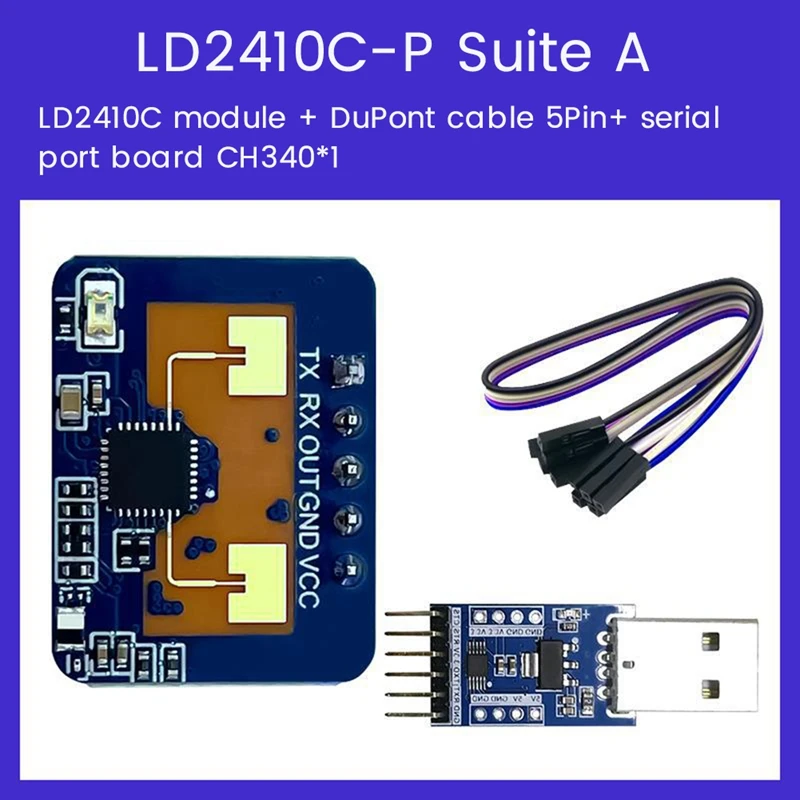 Sensor de presencia humana LD2410C 24G, adaptador CH340, Radar FMCW, módulo de detección de movimiento de onda milimétrica, DC5V, duradero