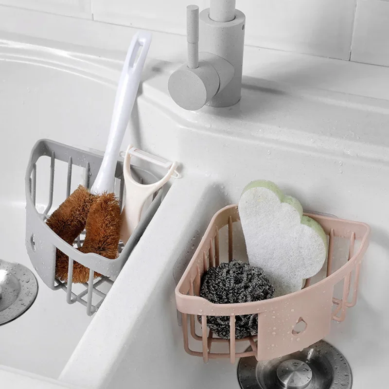 Plastic Corner Storage Rack Kitchen Organizer Shelf Sink Sponge Brush Holder Bathroom Corner  Toiletries Storage Holder