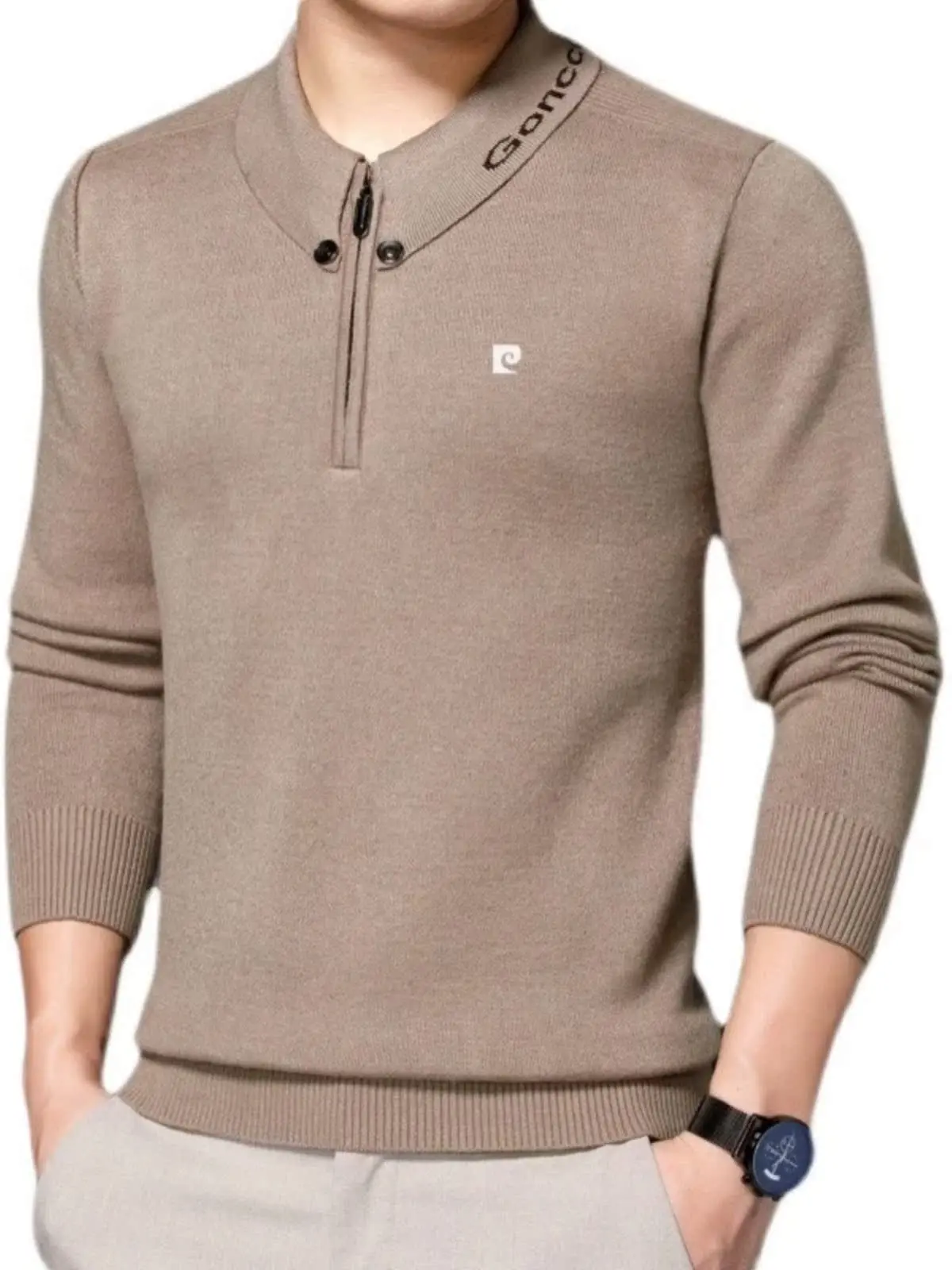 

Pierre Cardin Men's Pure Camere Sweater Zipper Thiened Knitted Winter Faion Ci Casual Long Sve Busin Casual