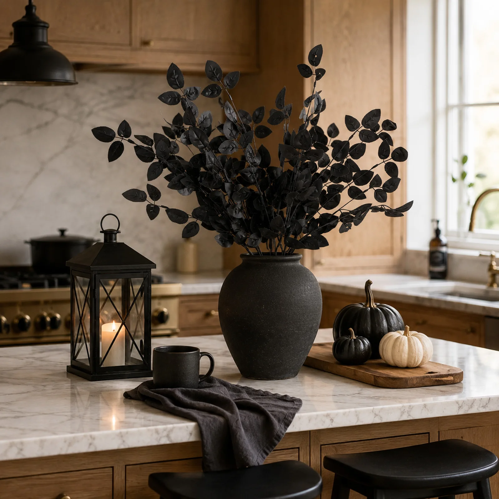 Gothic Style Artificial Ficus Leaves 5Pcs for Halloween Party Decor Dark Themed Interiors Cemetery Scene Setup Indoor Styling