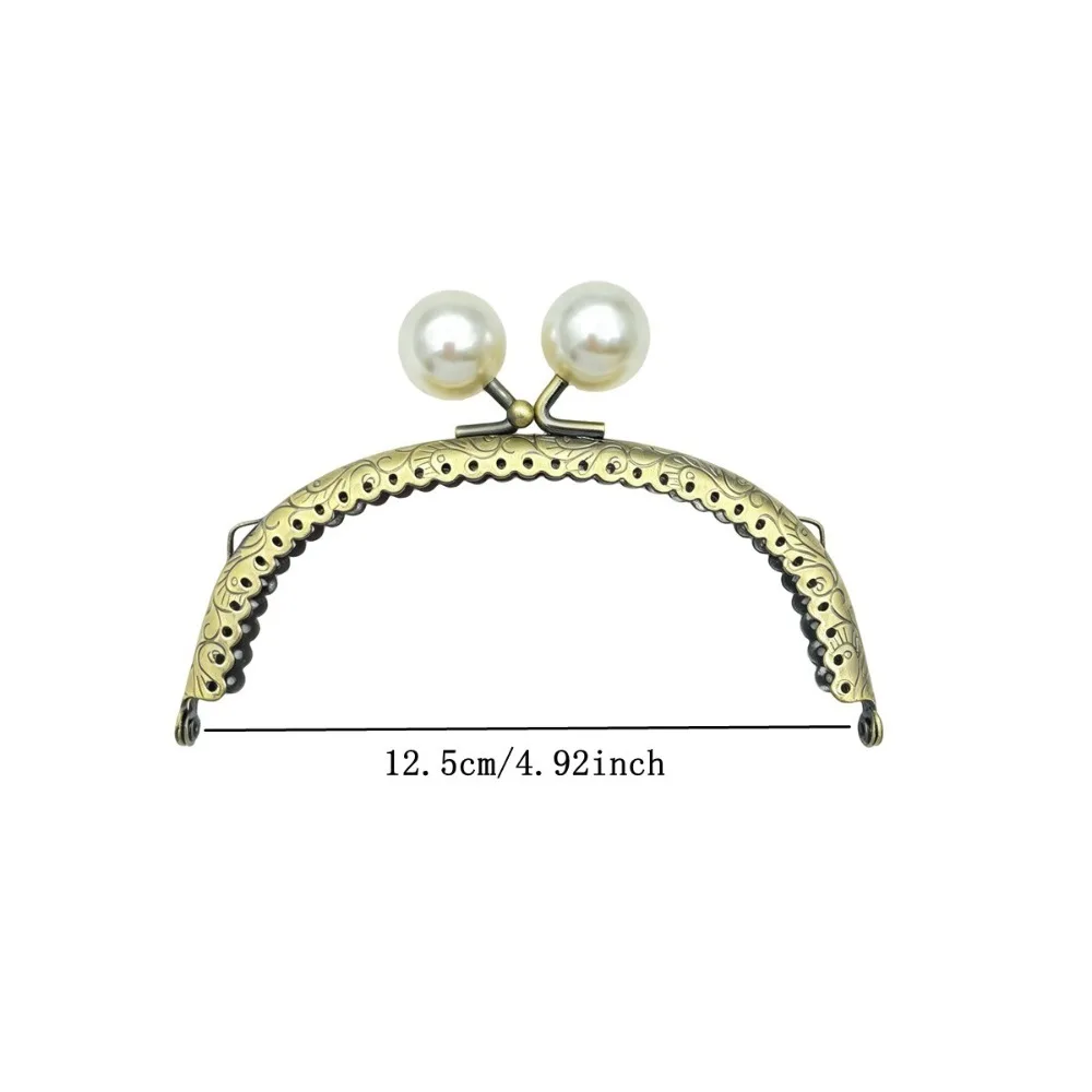 New Antique Bronze Kiss Clasp Curved Shape Embossed Pattern Metal Purse Pearl Head Clutch Frame Bag Making