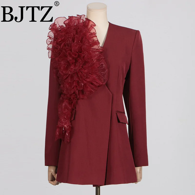 

BJTZ Fashionable Elegant Blazer For Woman 2025 Autumn New Mesh Floral Patchwork High-end Long Sleeve Blazers jacket For Women