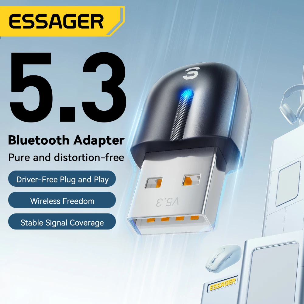 USB-адаптер Essager Bluetooth 5,3 для ПК, ноутбука, динамика, аудиоресивера, беспроводной мыши, клавиатуры, USB-передатчик