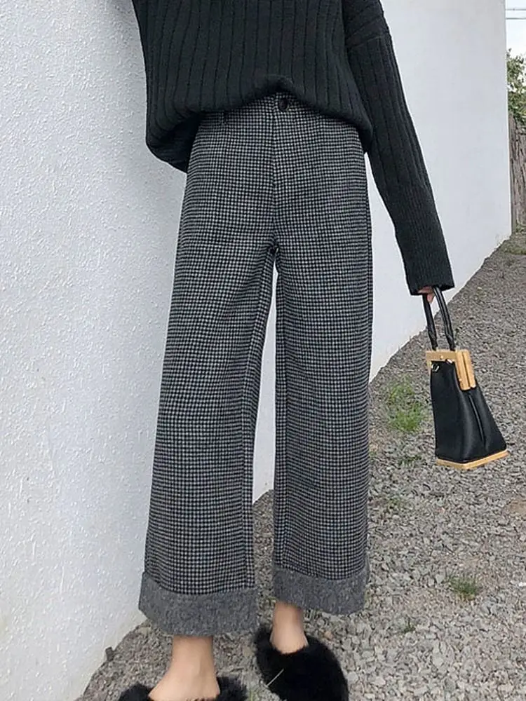 

Woolen Wide Leg Pants for Women's Autumn and Winter New Korean Casual High Waist Slimming and Loose Versatile Temperament Pants
