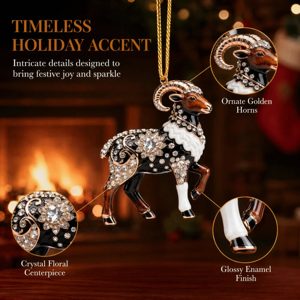 Rhinestone Goat Christmas Hanging Pendant Acrylic 2D Flat Car Sheep Pendant Keychain Bag Pendant Charms Deer