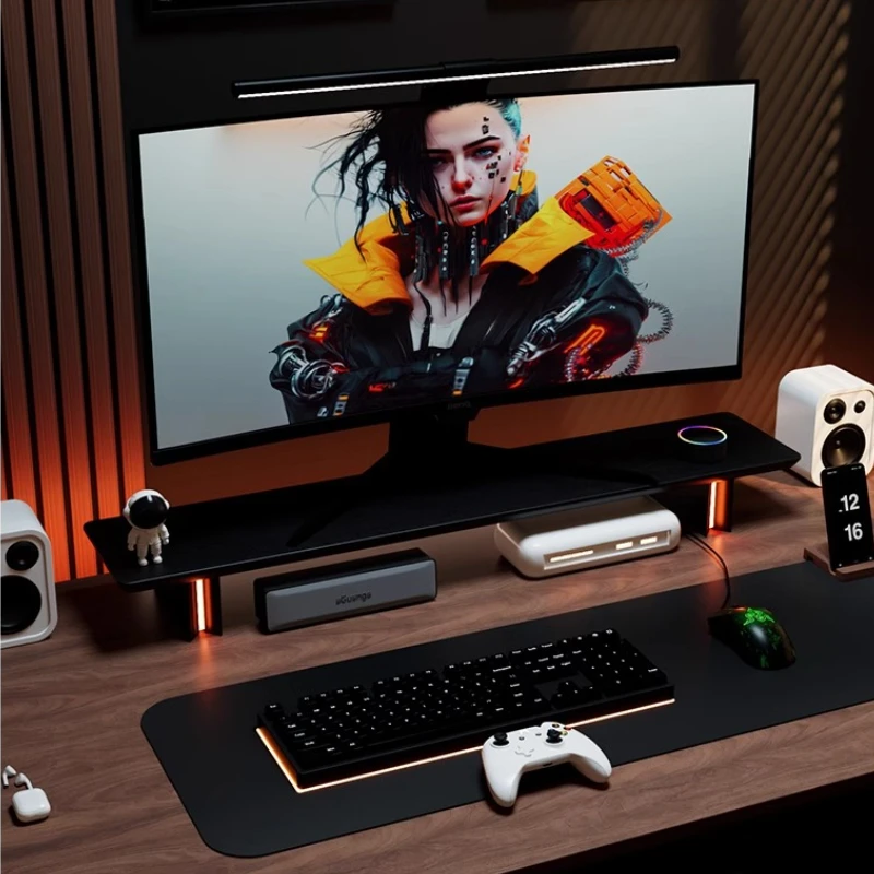 RGB Emit Light Monitor Stand Ergonomic Desk Riser for Computer Screen Esports Table Storage Rack Height Adjustable Laptop Holder