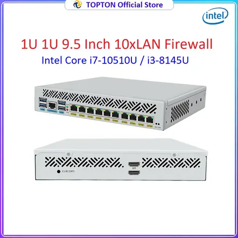 Topton 1U 9.5 Inch Rack Mount Mini PC 10x1GbE LAN Intel Core I7 10510U I3 8145U Firewall Appliance Routing System Home Server PC