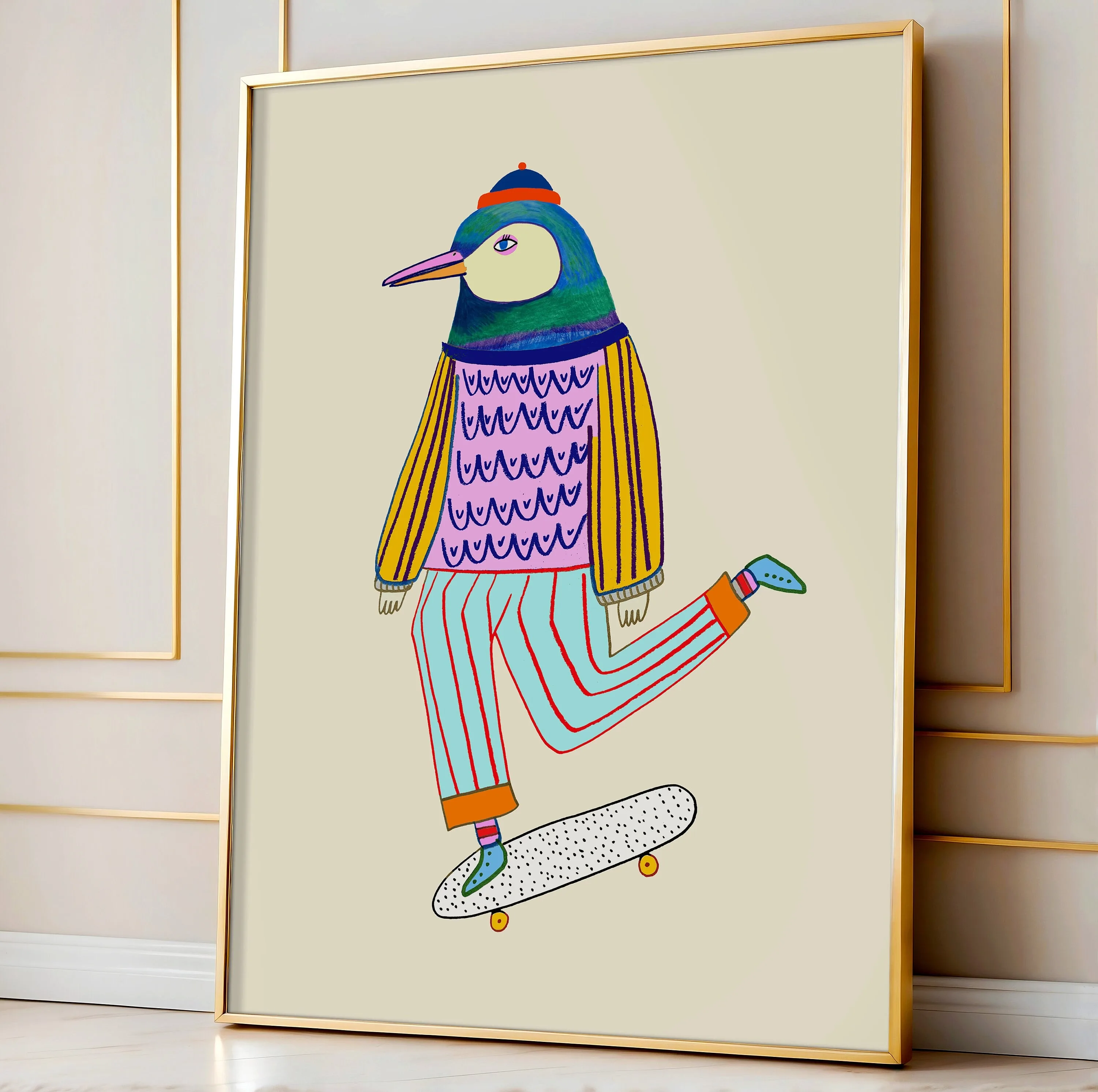 Hipster Tiger Art Print, Kids and Nursery Decor, Gift for Boys_girls Birthday, Christmas, Playroom, Bedroom, Bright Wall Art