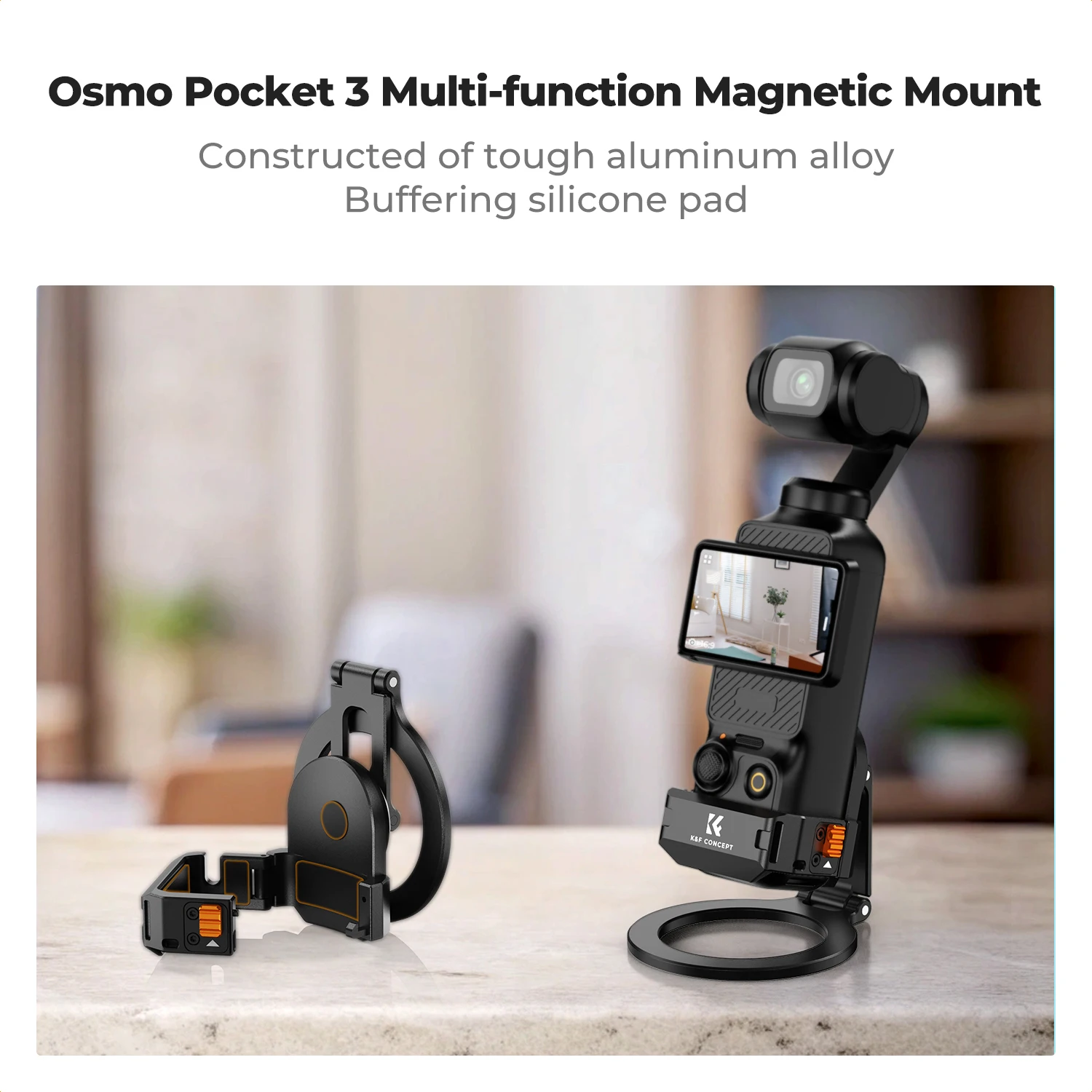 K&F Concept Magnetic Mount Stand for DJI Osmo Pocket 3 Aluminum Alloy Magnet Expansion Adapter Suction Bracket for Osmo Pocket 3