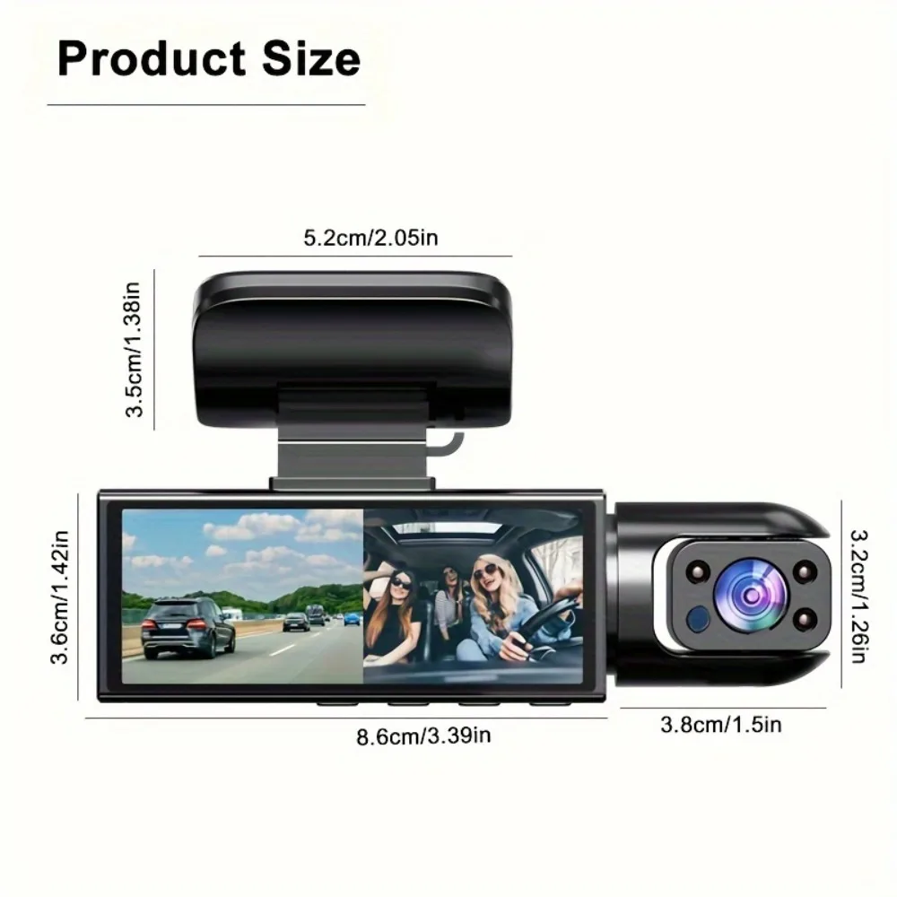 3.16 Inch IPS Screen 1080P Dual Camera Dash Cam for Car with IR Night Vision Loop Recording Wide Angle Lens Car Camera Recorder
