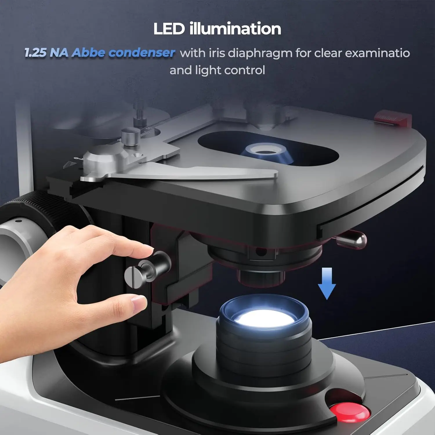 [듀얼 전원 공급] 실험실용 복합 5MP 카메라 삼안 현미경 40X-2500X 배율 및 무료 소프트웨어 캡처