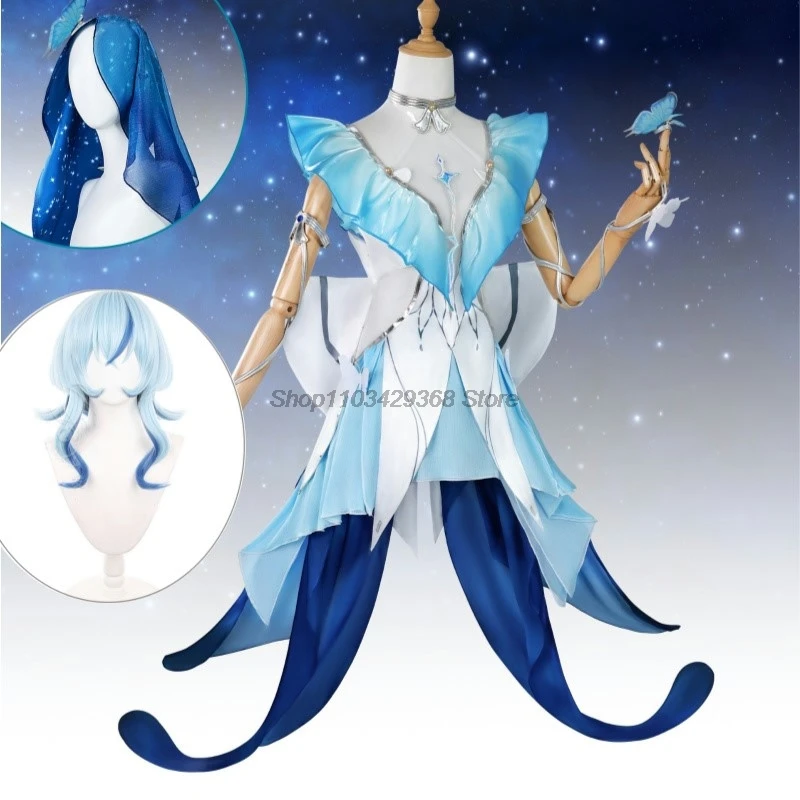 Wuthering Waves Game The Shorekeeper Cosplay Costume Women Role Play Sexy Cute Blue Dress Uniform Wig Outfit Halloween Party