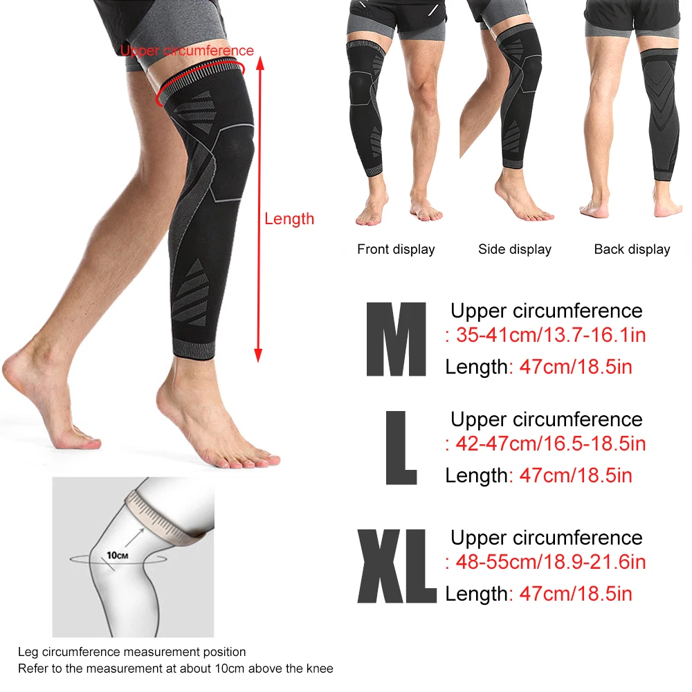 Tcare Full Leg Sleeve Long Compression Knee Brace Protect Leg Unisex for Basketball Arthritis Cycling Sport Football Working Out