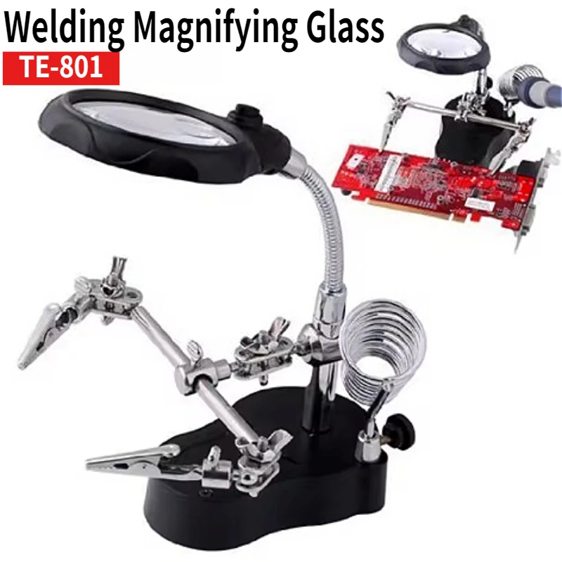 

Welding Magnifying Glass LED Loupe Multifunctional Magnifier Soldering Iron Station Stand Clamp Helping Hand Welding Repair Tool
