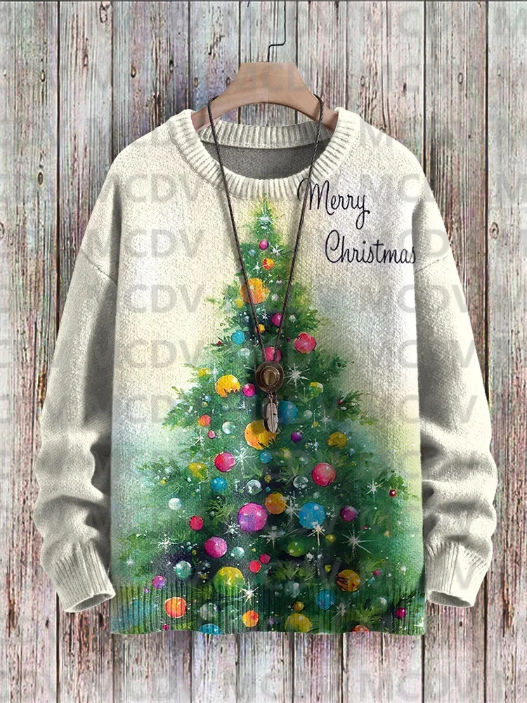 Art Christmas Tree Print Knit Pullover Sweater Printed Sweater Men's For Women's Pullover