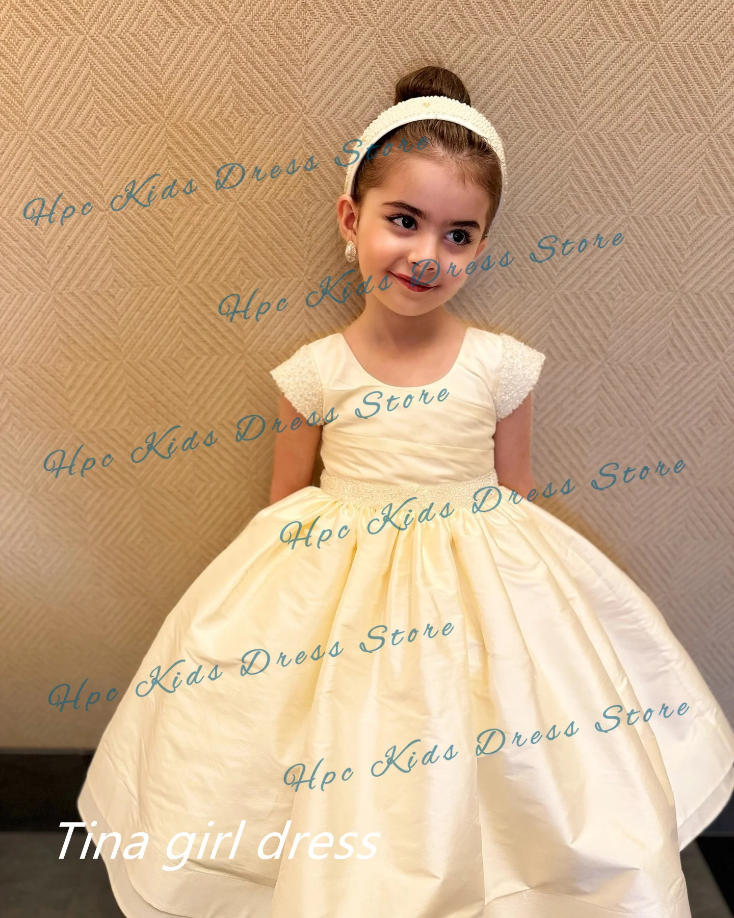 Princess Flower Girl Dresses for Short Sleeves with Bow Ankle Length Kids Party Birthday Wedding  First Communion Gown Custom