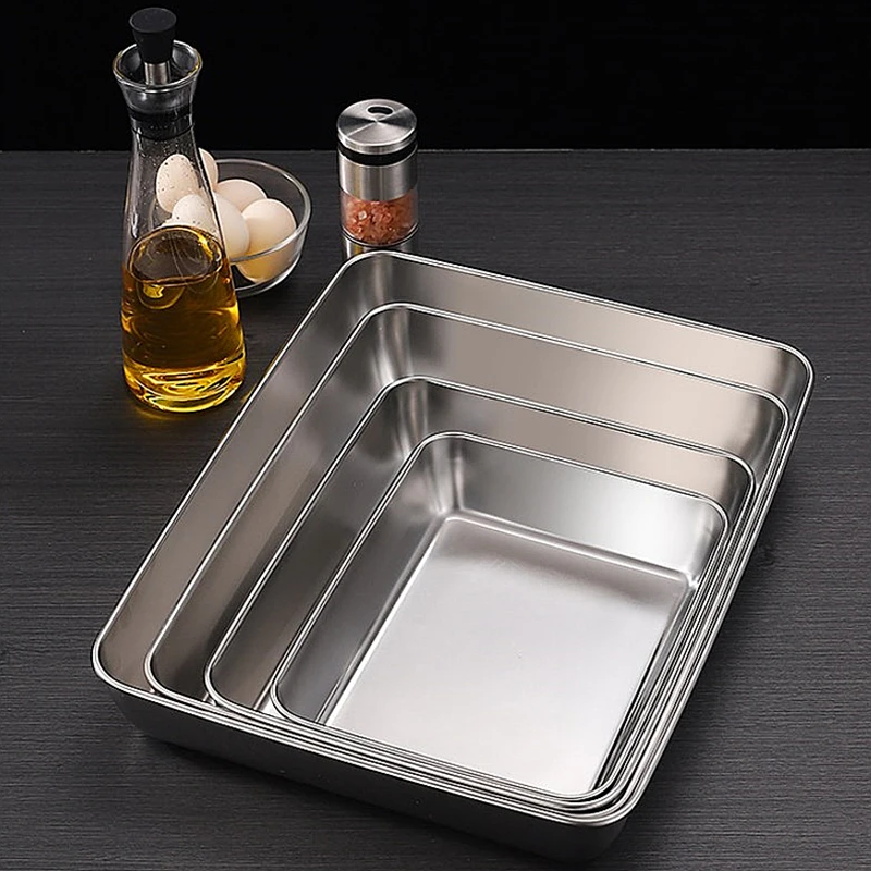 Thicken Deepen Stainless Steel Baking Tray Nonstick Bakeware Cake Bread Pans Food Fruits Storage Trays Plates Kitchen Utensils