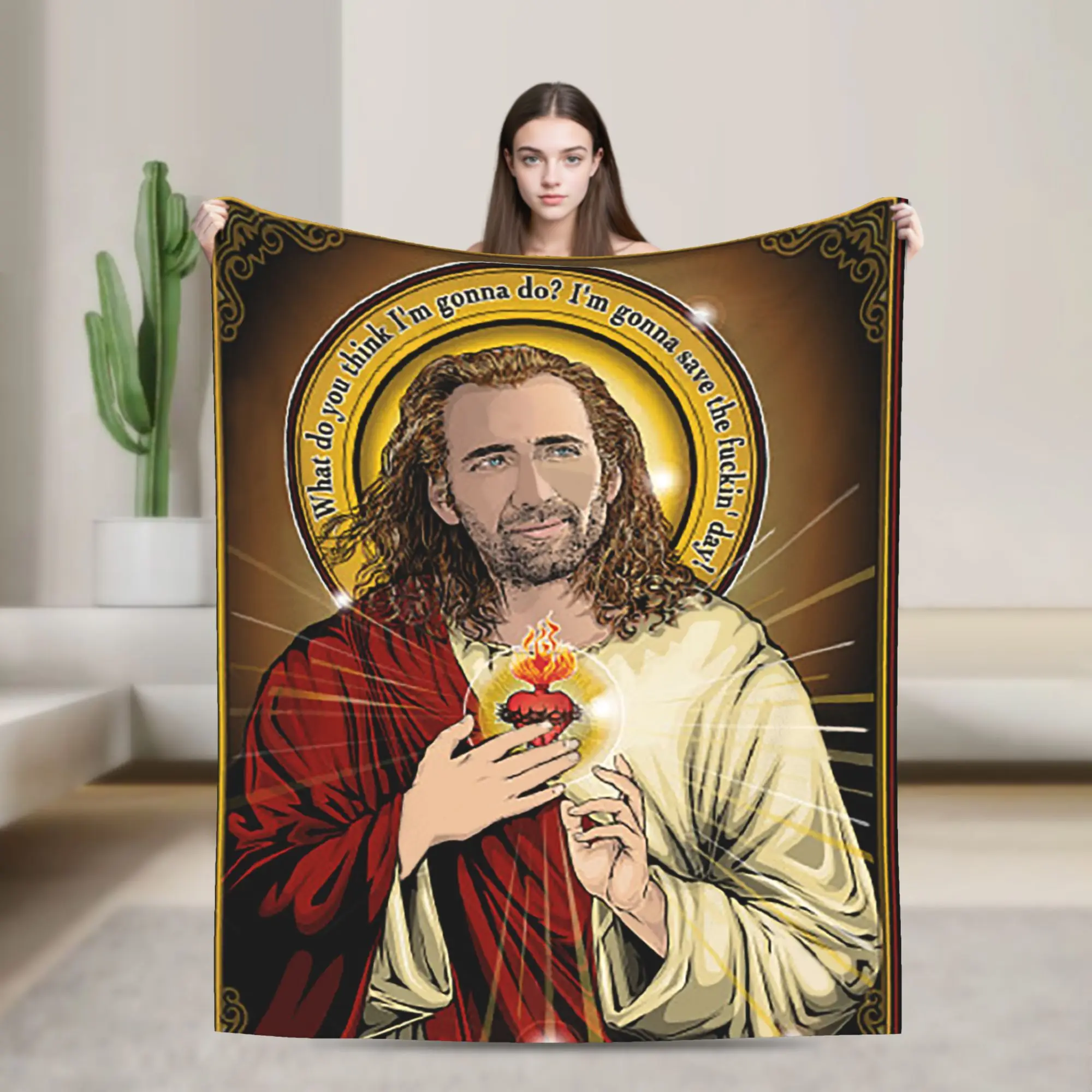 Saint Nicolas Cage Blankets  Plush Vintage Soft Throw Blankets for Home Spring Autumn