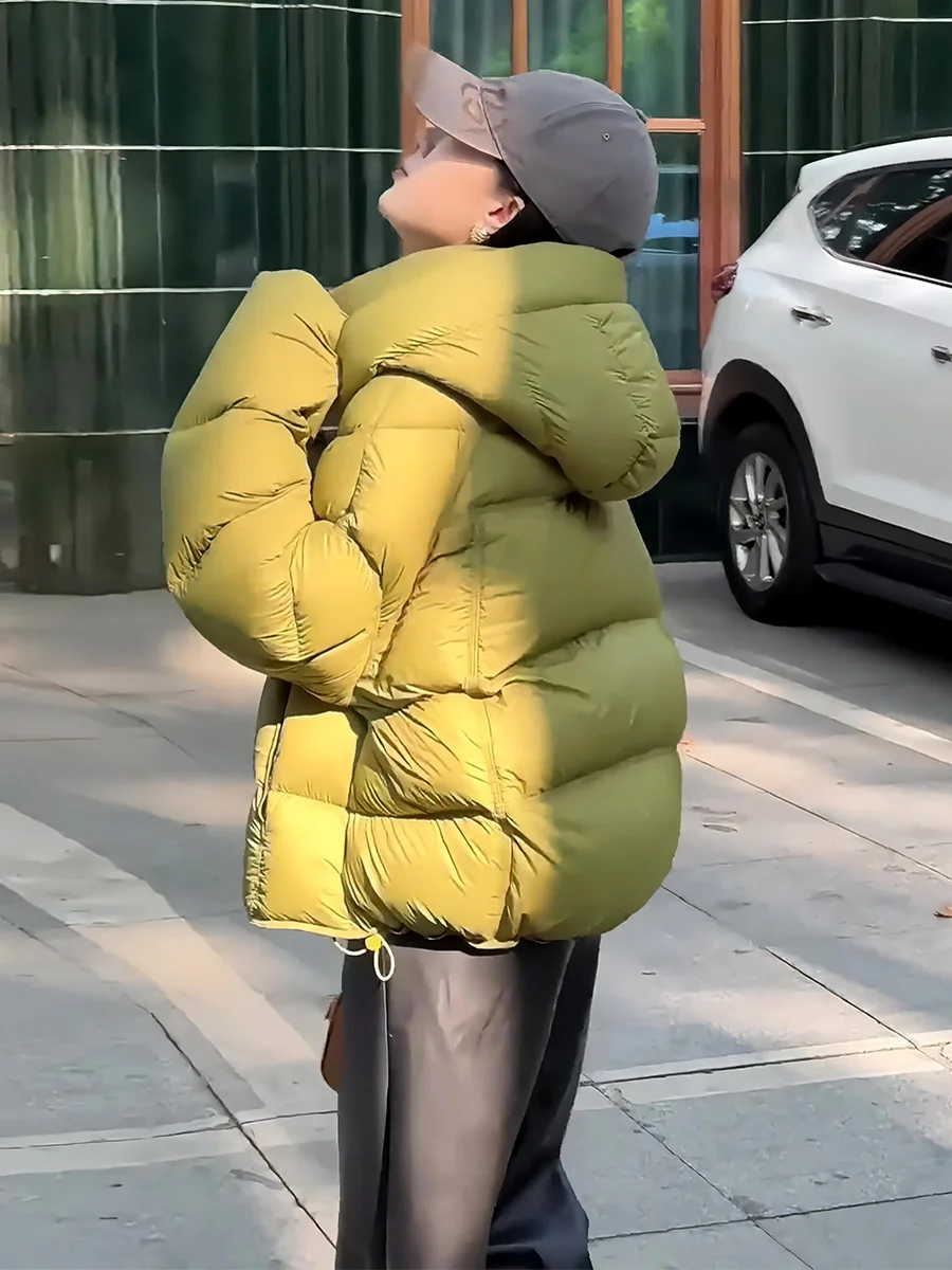 여성용 오트 화이트 다운 재킷 후드 스트링 따뜻한 겨울 외투 패셔너블 신상 출퇴근용