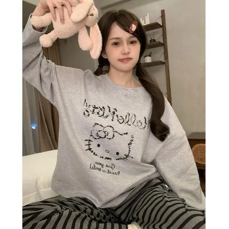 

Sanrio Hello Kitty women's Pajamas Set Sleepwear Cotton Student Home Wear Spring Fall Long Sleeve Korean Style Outdoor High